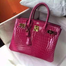 Hermes Rose Red Birkin 30cm Crocodile Niloticus Shiny Bag TDBS26309