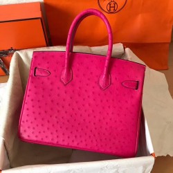 Hermes Rose Red Birkin 30cm Ostrich Handmade Bag TDBS26310