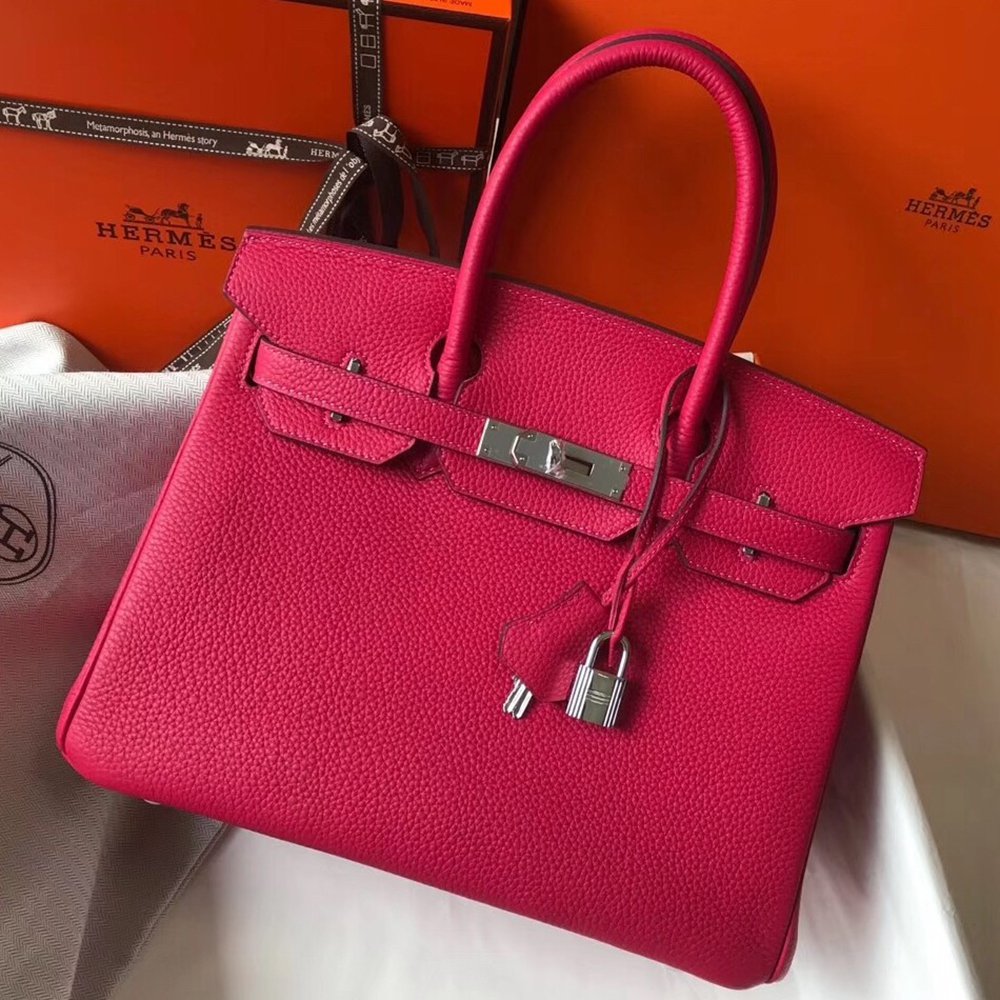 Hermes Rose Red Clemence Birkin 30cm Bag TDBS26311