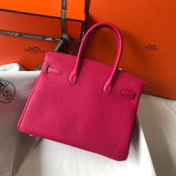 Hermes Rose Red Clemence Birkin 30cm Bag TDBS26311