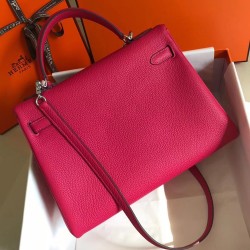 Hermes Rose Red Clemence Kelly 32cm Retourne Bag TDBS27292