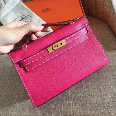 Hermes Rose Red Kelly Pochette Epsom Handmade Bag TDBS27293