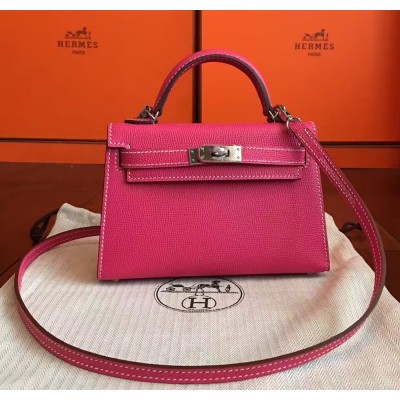 Hermes Rose Tyrien Epsom Kelly Mini II Handmade Bag TDBS27294