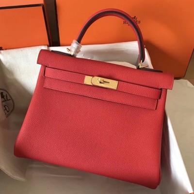 Hermes Rouge Casaque Clemence Kelly 28cm Handmade Bag TDBS27295