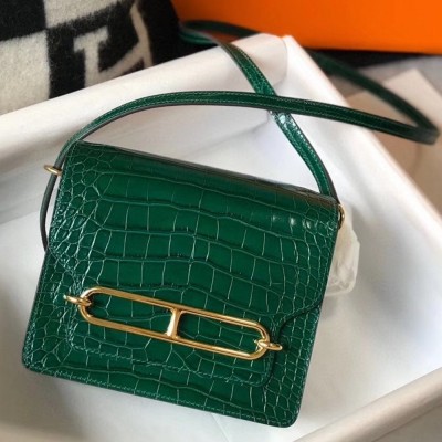 Hermes Roulis Mini Bag In Green Embossed Crocodile Calfskin TDBS27634