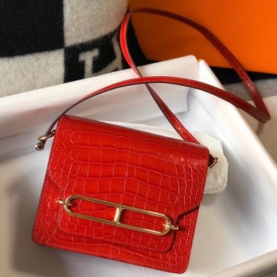 Hermes Roulis Mini Bag In Red Embossed Crocodile Calfskin TDBS27635