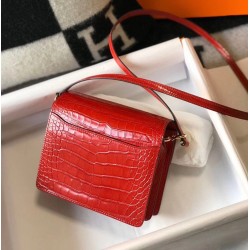 Hermes Roulis Mini Bag In Red Embossed Crocodile Calfskin TDBS27635