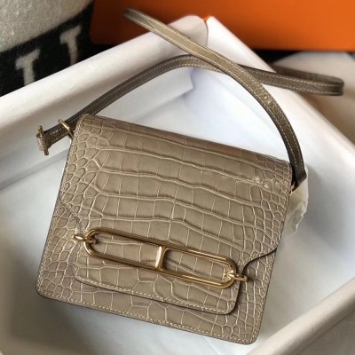 Hermes Roulis Mini Bag In Taupe Embossed Crocodile Calfskin TDBS27636