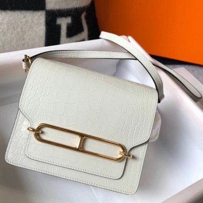 Hermes Roulis Mini Bag In White Embossed Crocodile Calfskin TDBS27638