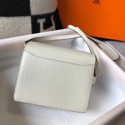 Hermes Roulis Mini Bag In White Embossed Crocodile Calfskin TDBS27638