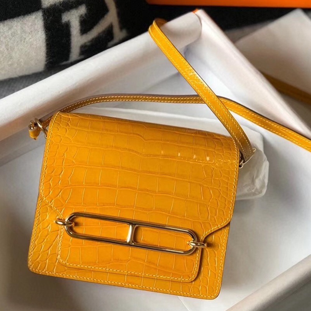 Hermes Roulis Mini Bag In Yellow Embossed Crocodile Calfskin TDBS27639