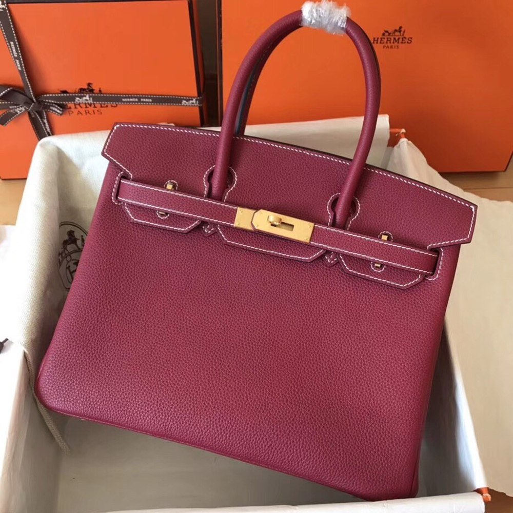 Hermes Ruby Birkin 30cm Clemence Handmade Bag TDBS26314