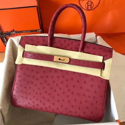 Hermes Ruby Birkin 30cm Ostrich Handmade Bag TDBS26316