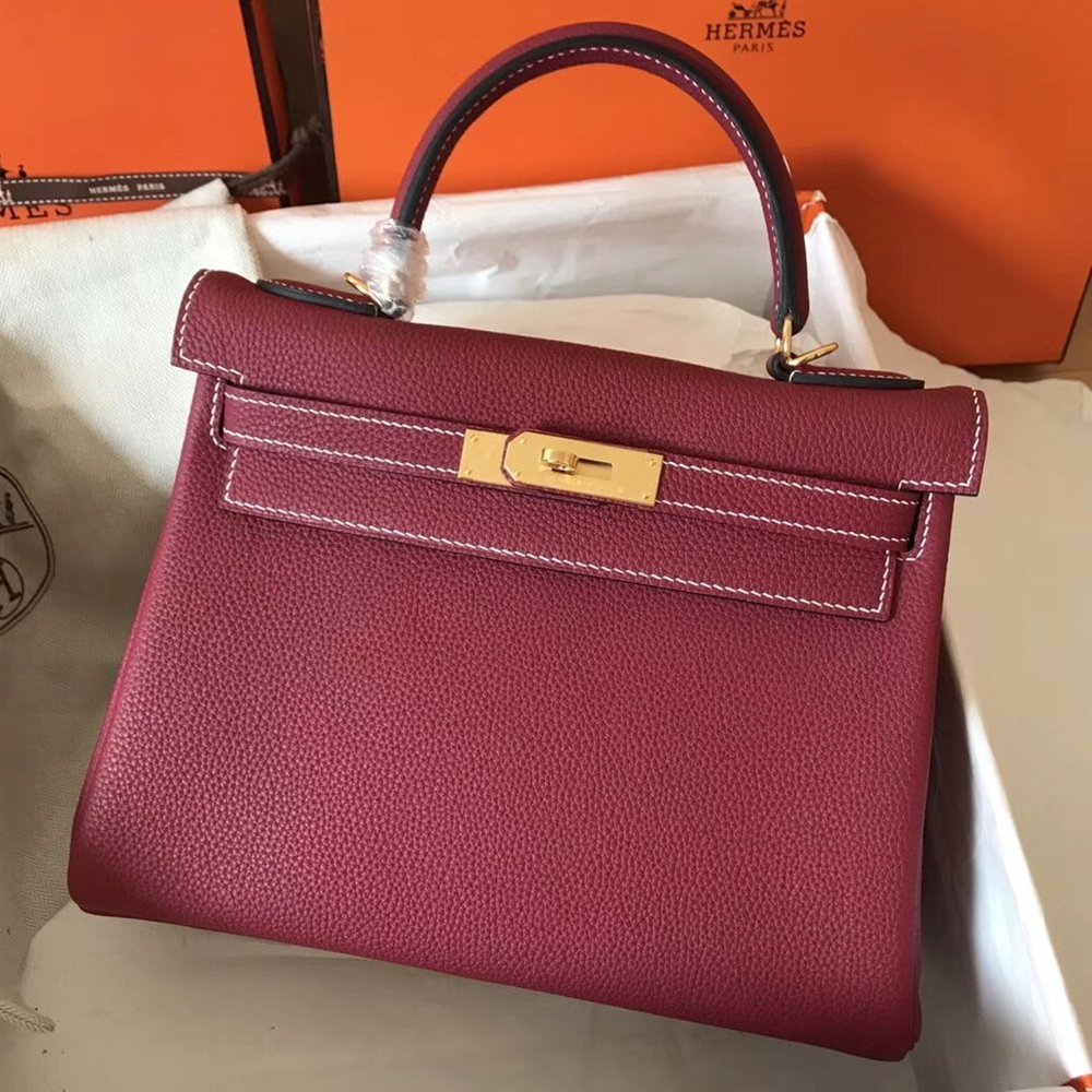 Hermes Ruby Clemence Kelly 28cm Handmade Bag TDBS27296