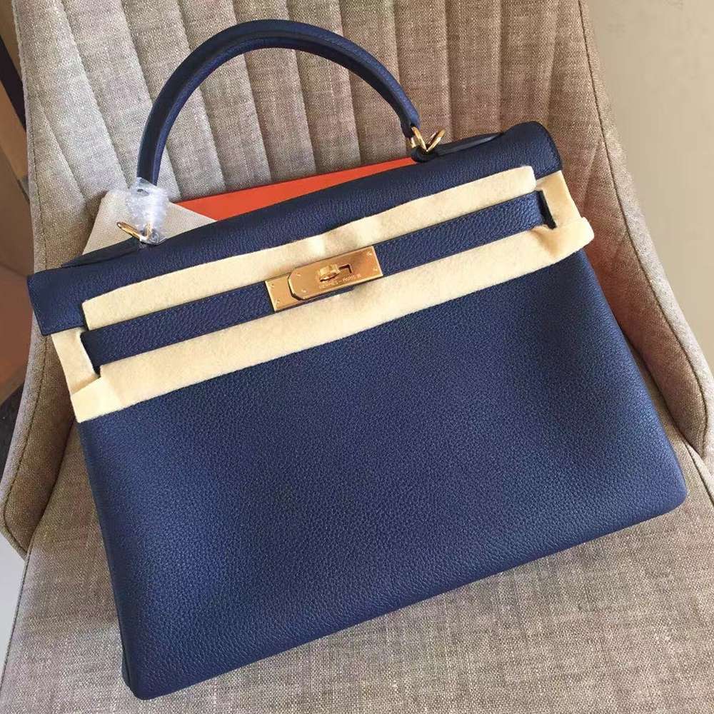 Hermes Sapphire Clemence Kelly Retourne 32cm Handmade Bag TDBS27297