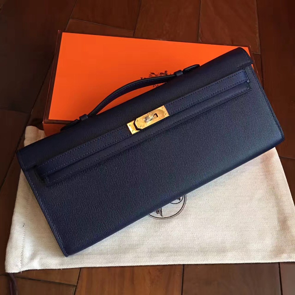 Hermes Sapphire Epsom Kelly Cut Handmade Bag TDBS27298