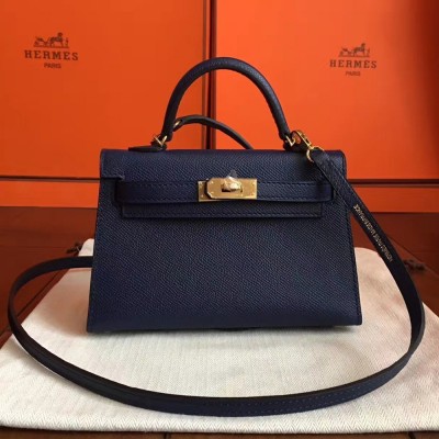 Hermes Sapphire Epsom Kelly Mini II Handmade Bag TDBS27299