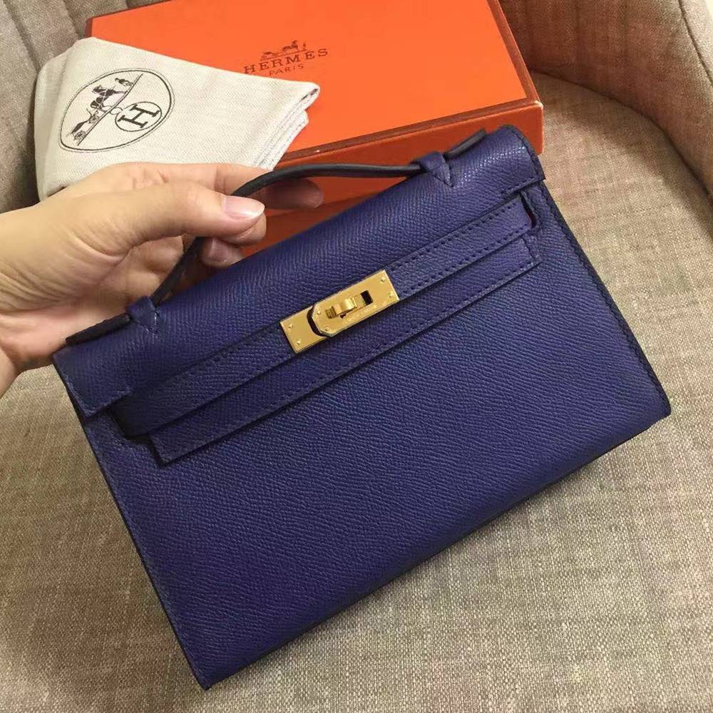 Hermes Sapphire Kelly Pochette Epsom Handmade Bag TDBS27300