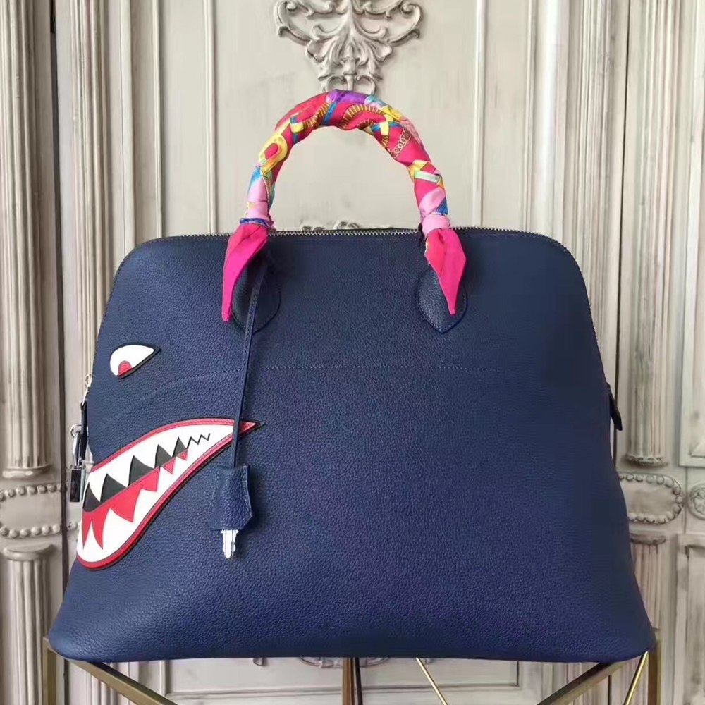 Hermes Shark Bolide 45cm Bag In Blue Calfskin TDBS26372