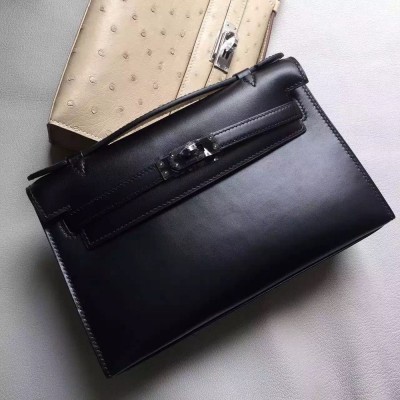 Hermes So Black Kelly Pochette Box Leather Bag TDBS27302