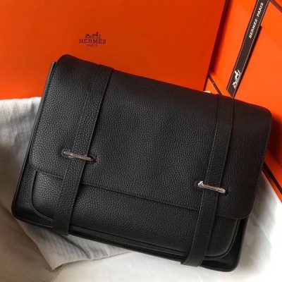 Hermes Steve 35 Messenger Bag In Black Clemence Calfskin TDBS27485