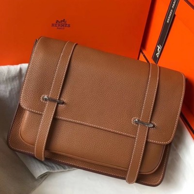 Hermes Steve 35 Messenger Bag In Brown Clemence Calfskin TDBS27486