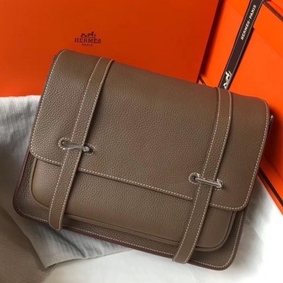 Hermes Steve 35 Messenger Bag In Taupe Clemence Calfskin TDBS27487