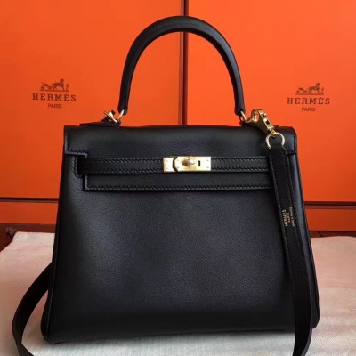 Hermes Swift Kelly 25cm Retourne Handmade Black Bag TDBS27303