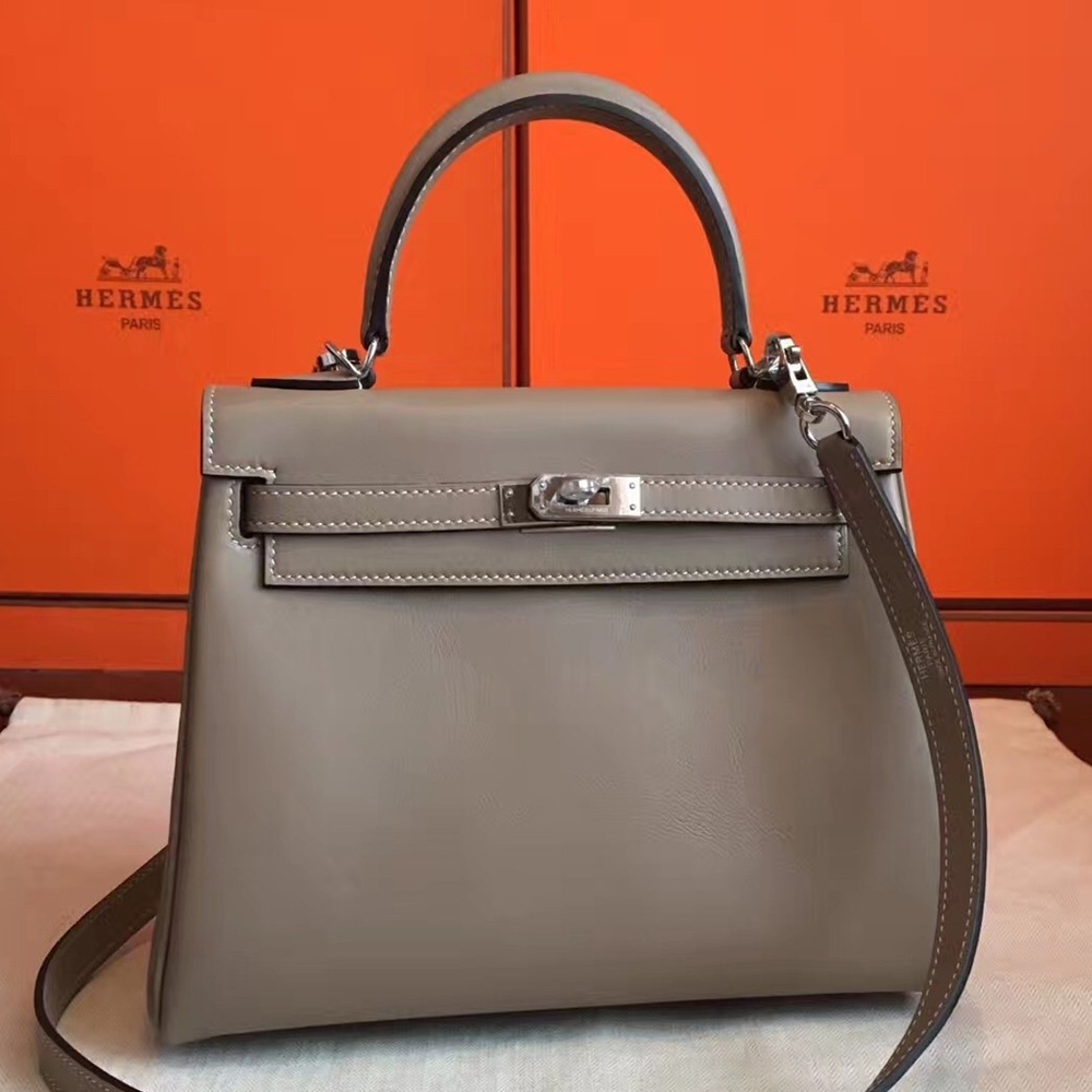 Hermes Swift Kelly 25cm Retourne Handmade Grey Bag TDBS27304