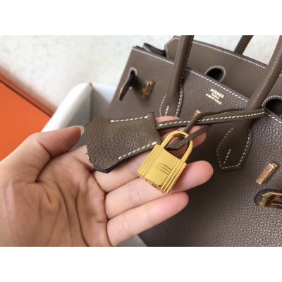 Hermes Taupe Birkin 25cm Clemence Handmade Bag TDBS26319