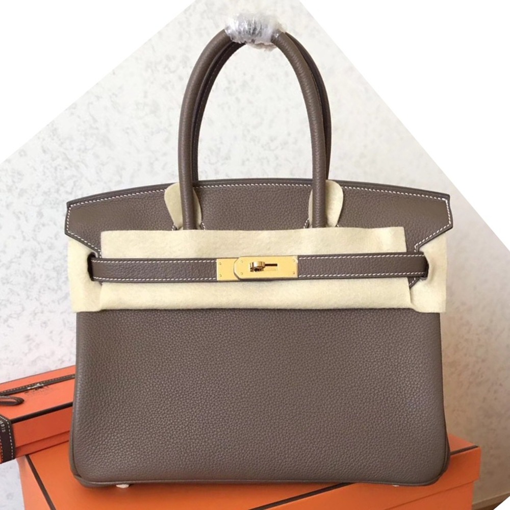 Hermes Taupe Birkin 30cm Clemence Handmade Bag TDBS26322