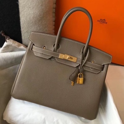 Hermes Taupe Clemence Birkin 30cm Bag TDBS26325