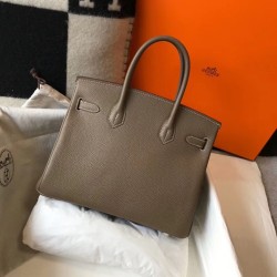 Hermes Taupe Clemence Birkin 30cm Bag TDBS26325