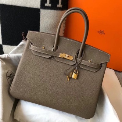 Hermes Taupe Clemence Birkin 35cm Bag TDBS26326