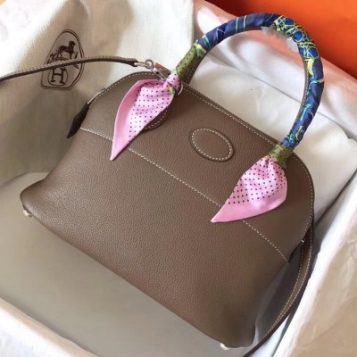 Hermes Taupe Clemence Bolide 27cm Handmade Bag TDBS26434