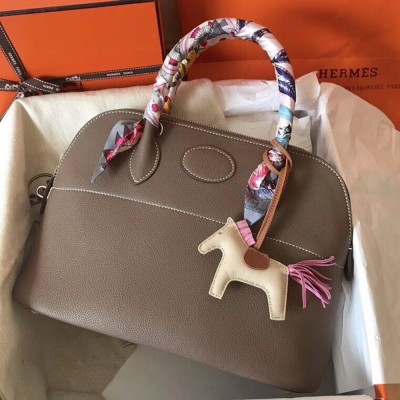 Hermes Taupe Clemence Bolide 31cm Handmade Bag TDBS26435