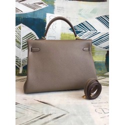 Hermes Taupe Clemence Kelly 35cm Handmade Bag TDBS27309