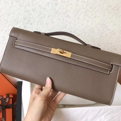 Hermes Taupe Epsom Kelly Cut Handmade Bag TDBS27312