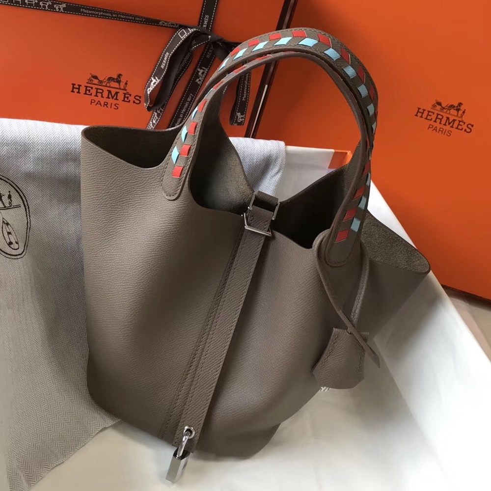 Hermes Taupe Picotin Lock 22 Bag With Braided Handles TDBS27566