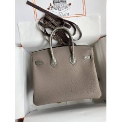 Hermes Touch Birkin 25 Bag In Gris Asphalt Shiny Niloticus Crocodile Skin TDBS26329