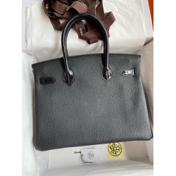 Hermes Touch Birkin 30 Bag In Black Clemence and Shiny Niloticus Crocodile Skin  TDBS26337