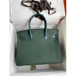 Hermes Touch Birkin 30 Bag in Green Clemence and Matte Alligator Leather  TDBS26340