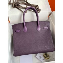 Hermes Touch Birkin 30 Bag in Raisin Clemence and Matte Alligator Leather TDBS26342