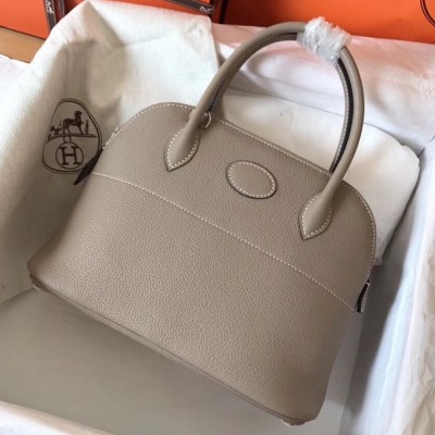 Hermes Tourterelle Clemence Bolide 27cm Handmade Bag TDBS26436