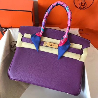 Hermes Ultraviolet Birkin 30cm Clemence Handmade Bag TDBS26353