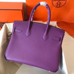 Hermes Ultraviolet Birkin 30cm Clemence Handmade Bag TDBS26353