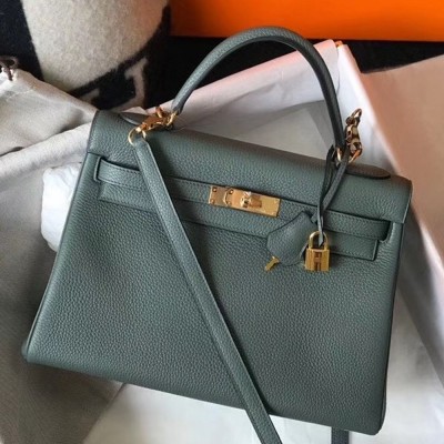 Hermes Vert Amande Clemence Kelly 32cm Retourne Bag TDBS27323