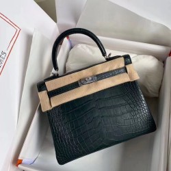 Hermes Vert Cypres Kelly 28cm Matte Alligator Crocodile Skin Bag TDBS27329