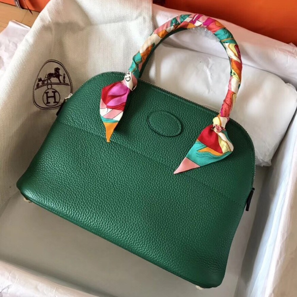 Hermes Vert Vertigo Clemence Bolide 27cm Handmade Bag TDBS26437