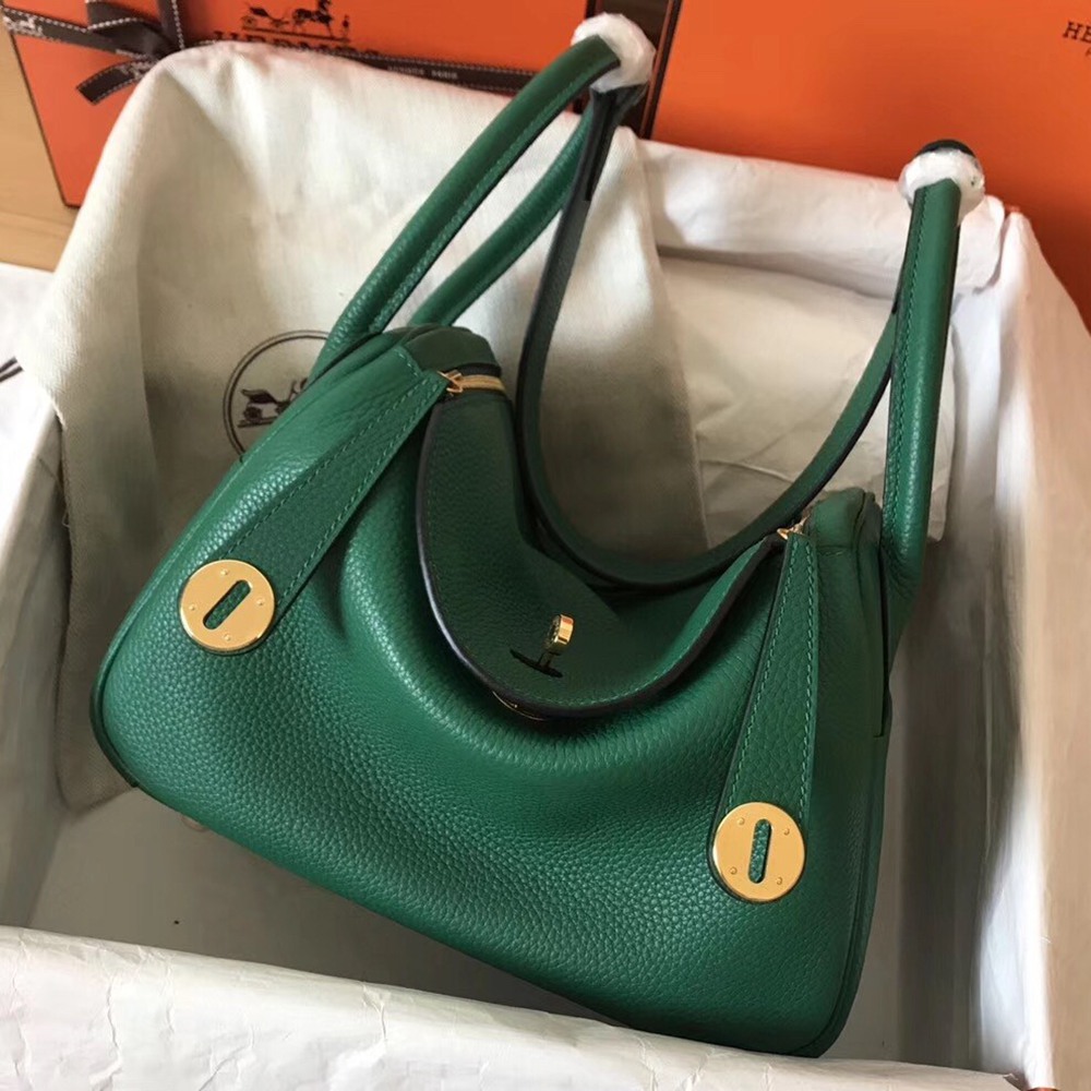 Hermes Vert Vertigo Lindy 26cm Clemence Handmade Bag TDBS27466